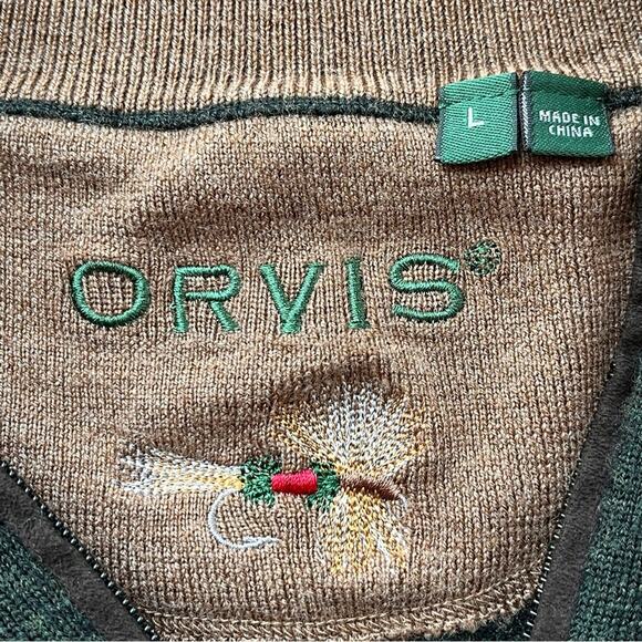 ORVIS Green Merino Wool 1/4 Zip Sweater Mens Large Pullover Mock Neck Classic - Picture 4 of 9